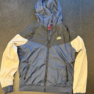 Nike Navy and Beige Hooded Jacket Medium
